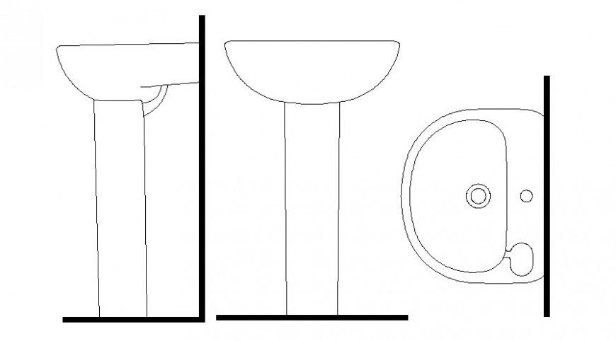 Design of washbasin units different sides elevation dwg file