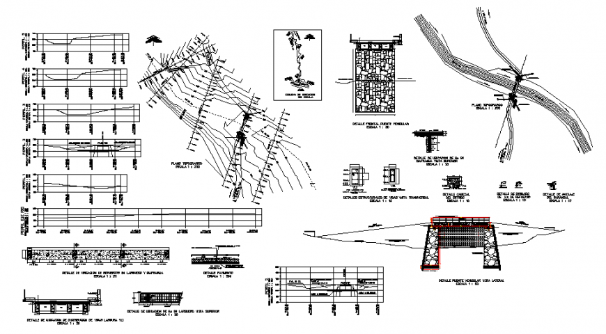Design vehicular bridge over river plan autocad file