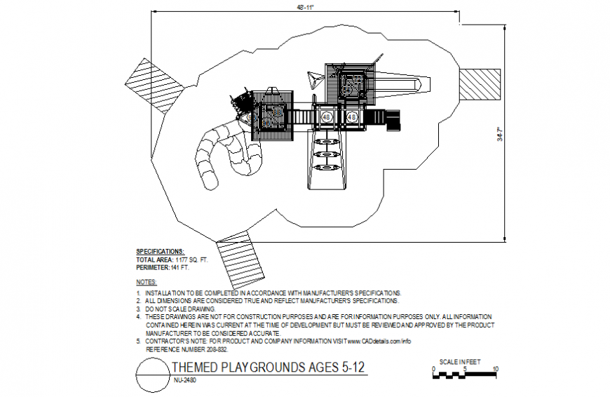 Design with a view of themed playground system view dwg file