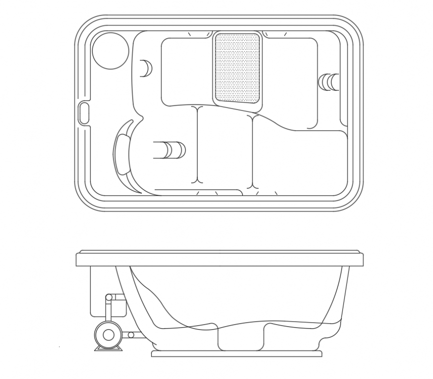 Designer bathroom bath tub top and side view cad block design dwg file