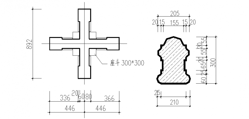 Designer column plan with interior view dwg file