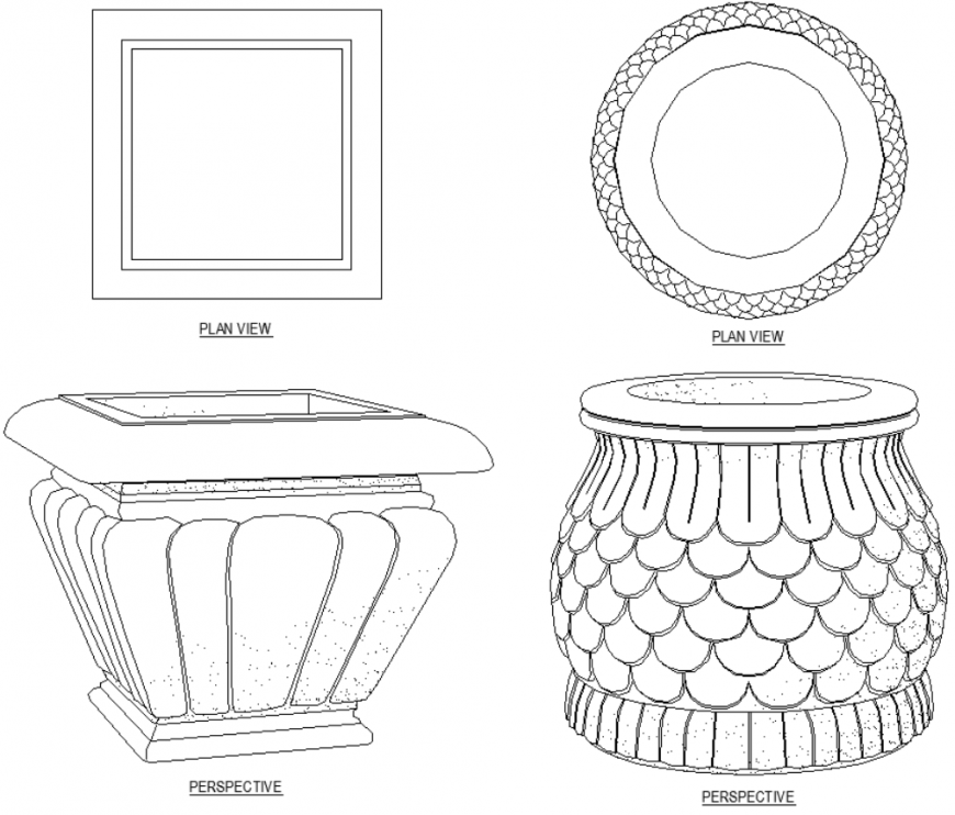 Designer pot plan with detail dwg file.