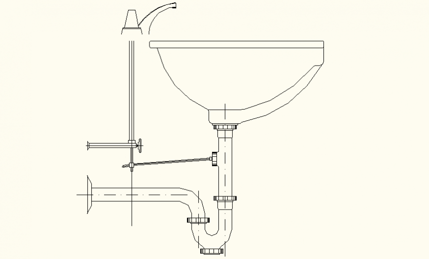 Designer sink detail elevation and plan layout file