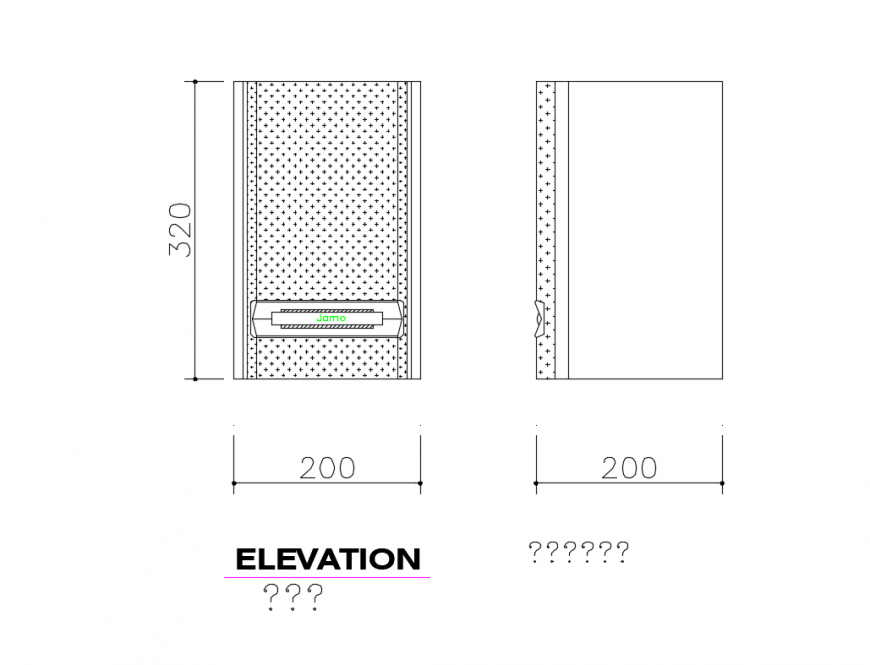 Desk speaker front and side elevation view cad block design dwg file