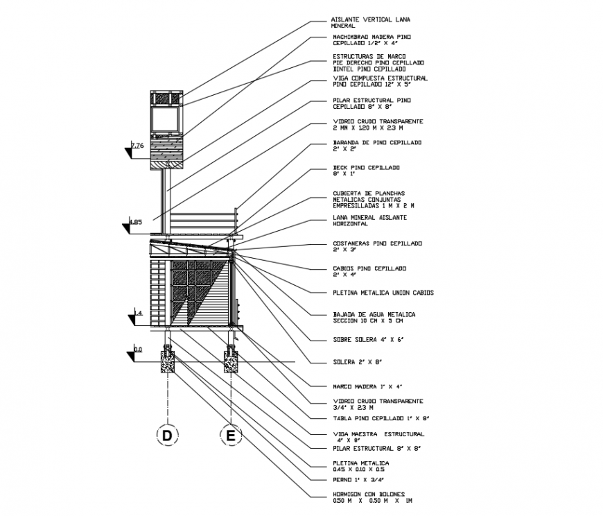 Desk structure with construction details dwg file