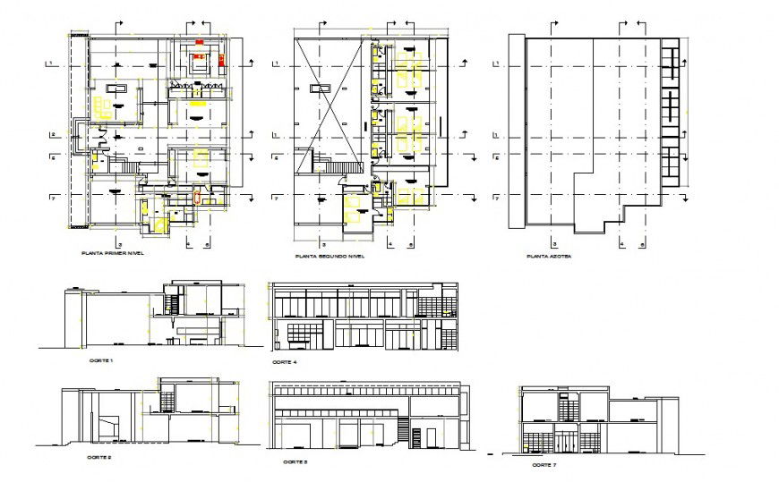 Detached house detail 2d view layout plan and section autocad file