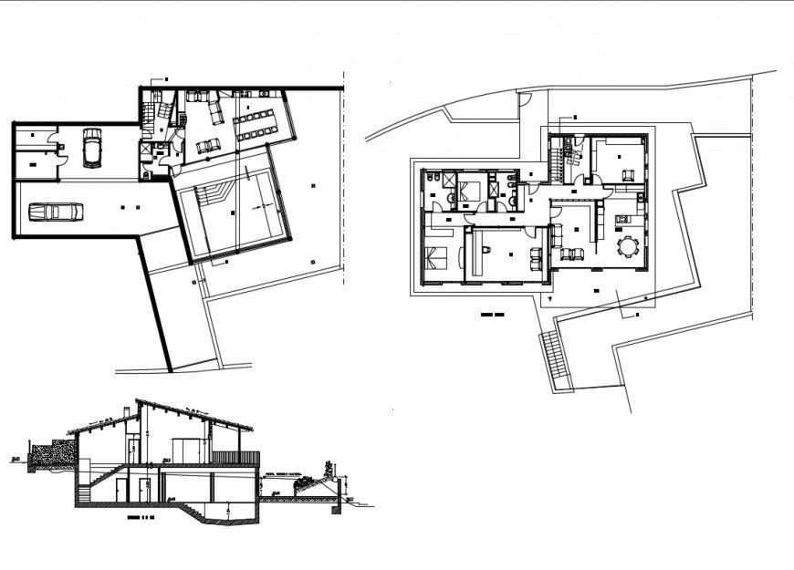 Detached house floor plan and section cad drawing details dwg file