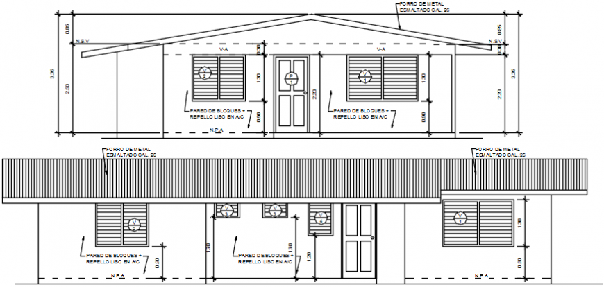Detached house front and side constructive section drawing details dwg file