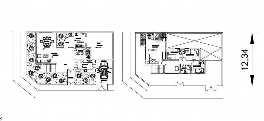 Detached house in corner two floor plan distribution drawing details dwg file