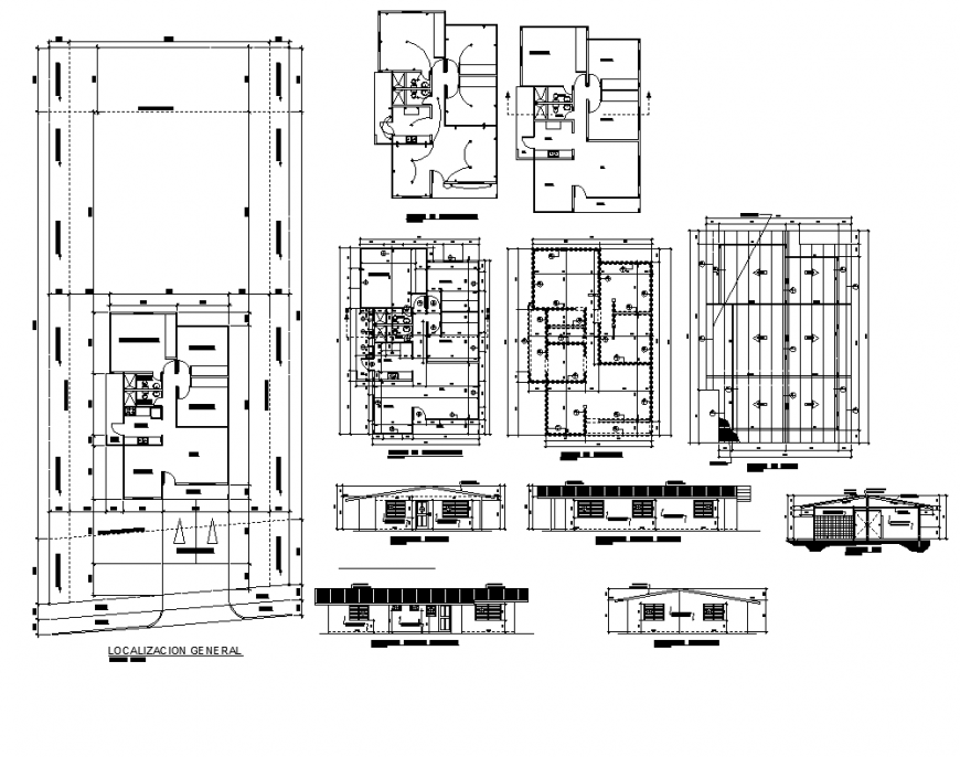 Detached house with construction details elevation and plan layout file