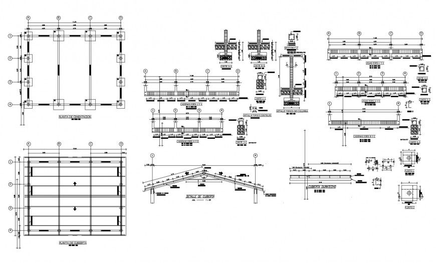 Detail of column and roofing structure 2d view CAD construction block autocad file