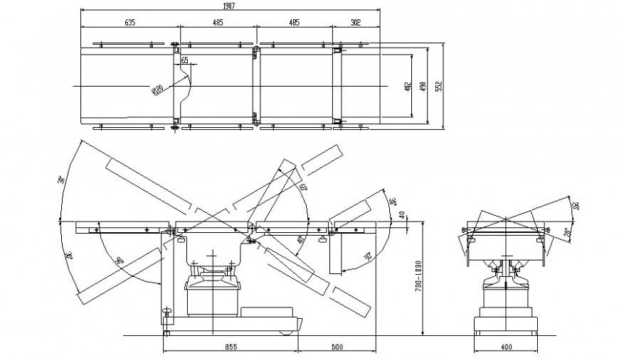 Detail 2d drawing of stretcher bed of hospital equipment dwg file