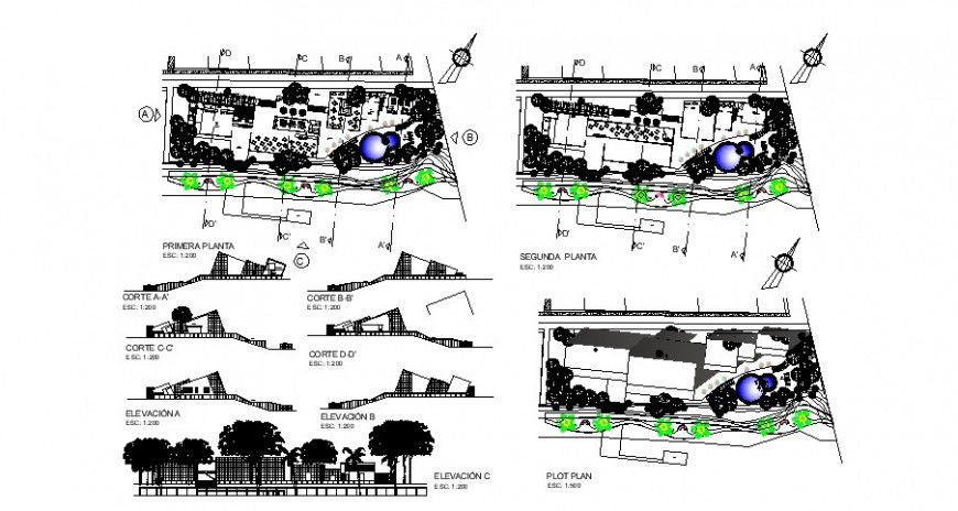Detail 2d plan, elevation and section restaurant building CAD block autocad file