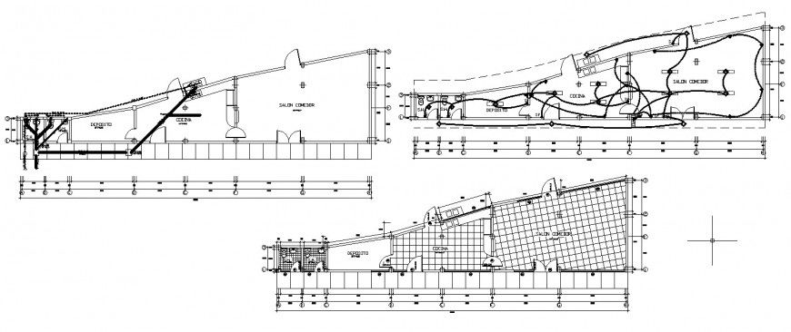 Detail 2d plan of a building with electrical installation autocad file