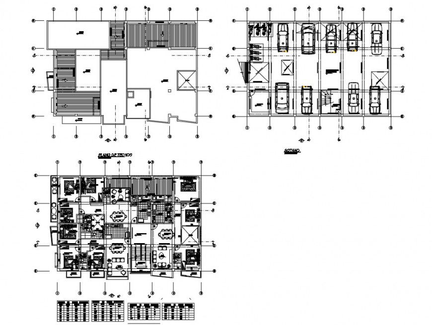 Detail 2d plan of an apartment building with furniture blocks layout autocad file