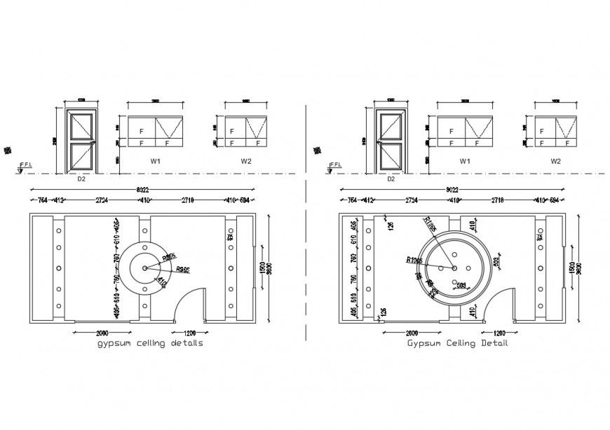 Detail 2d plan of ceiling and door blocks layout file in autocad format