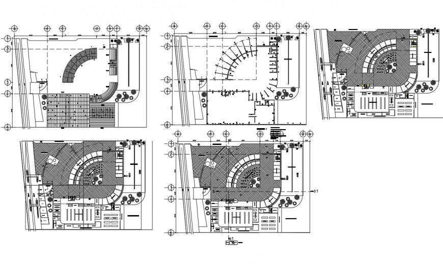 Detail 2d plan of five story building structure layout file in autocad format