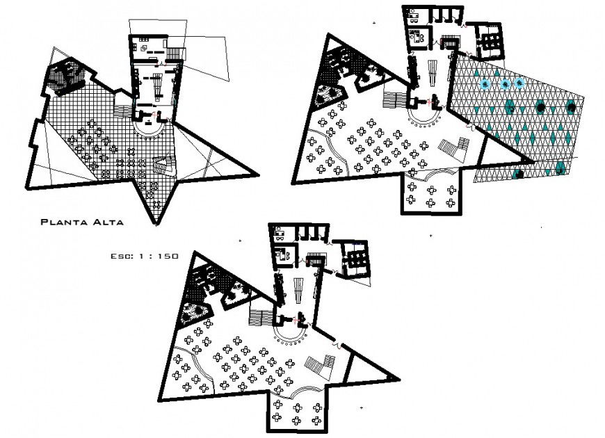 Detail 2d plan of restaurant building block layout plan autocad file