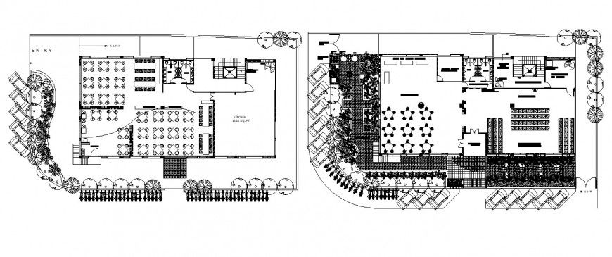 Detail 2d plan of restaurant building layout file in autocad format
