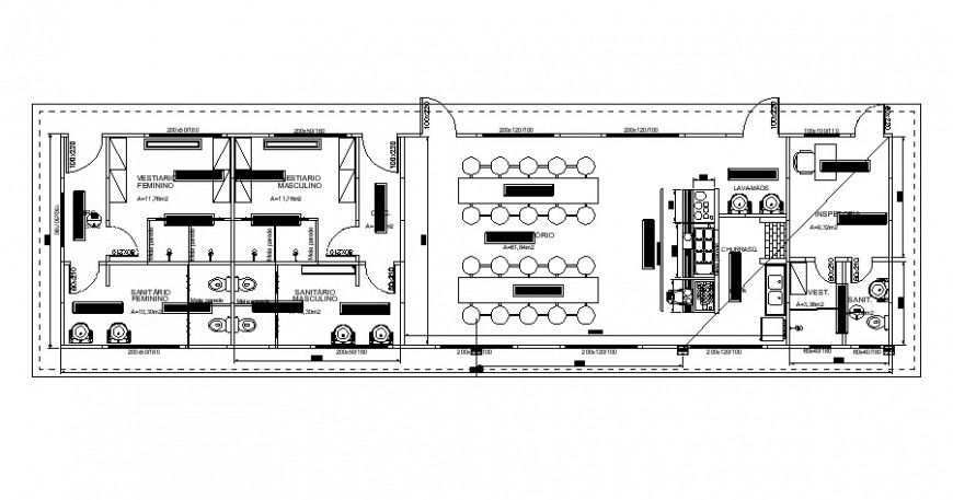Detail 2d plan single story restaurant building CAD block autocad file