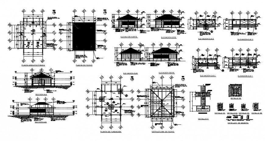 Detail 2d roof plan with construction blocks 2d view autocad file