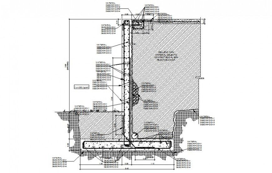 Detail 2d view drawing of retaining wall autocad drawing