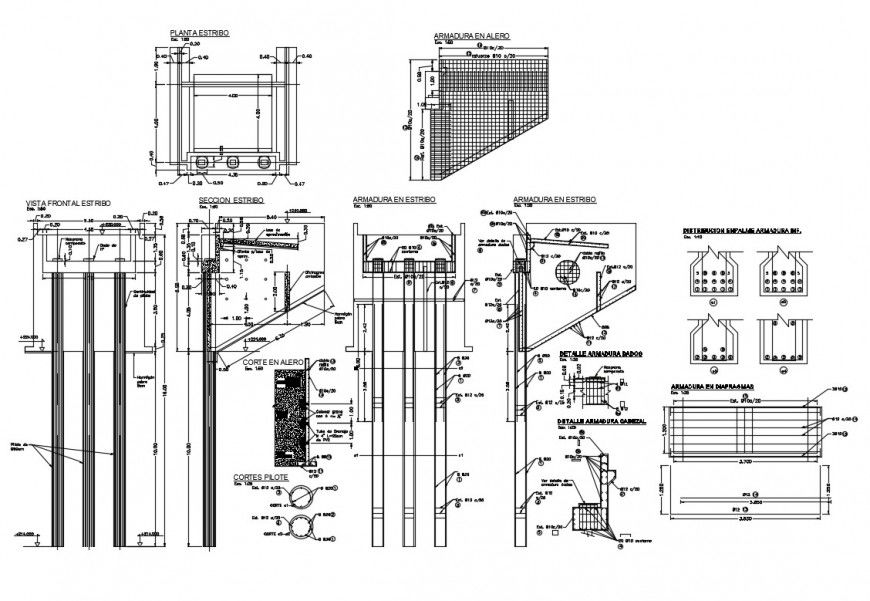 Detail 2d view of construction block of RCC structure autocad file