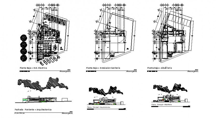 Detail 2d view of restaurant building plan and elevation layout file in dwg format