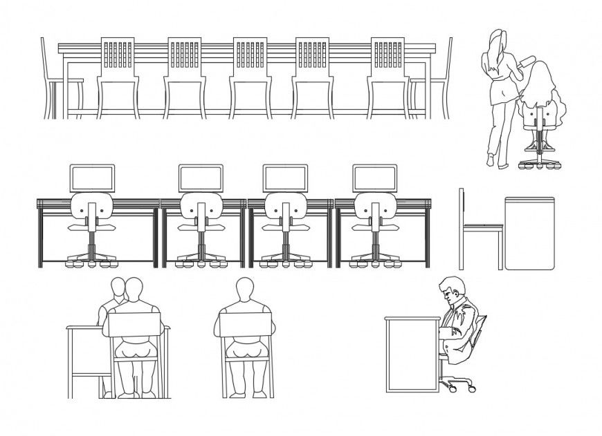 Detail 2d view of the table and chair CAD furniture block autocad file