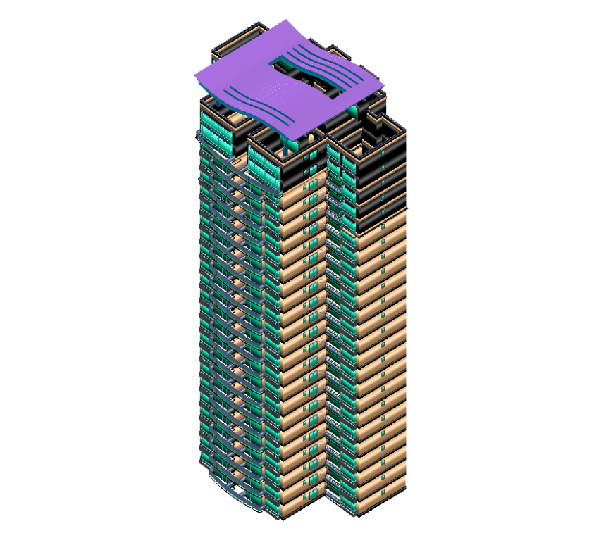 Detail 3d model of a multi-storey tall commercial building elevation Photoshop file