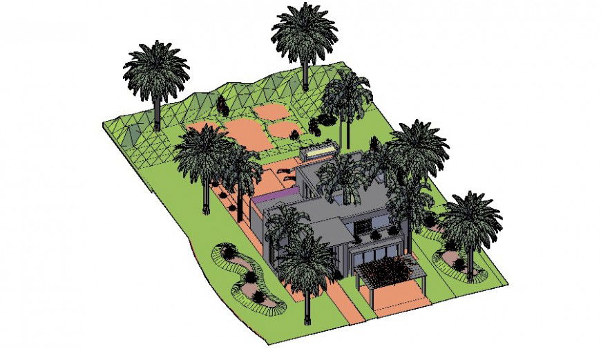 Detail 3d model of bungalow drawing in autocad