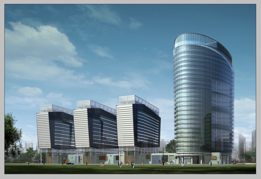 Detail 3d model of commercial building elevation photoshop file