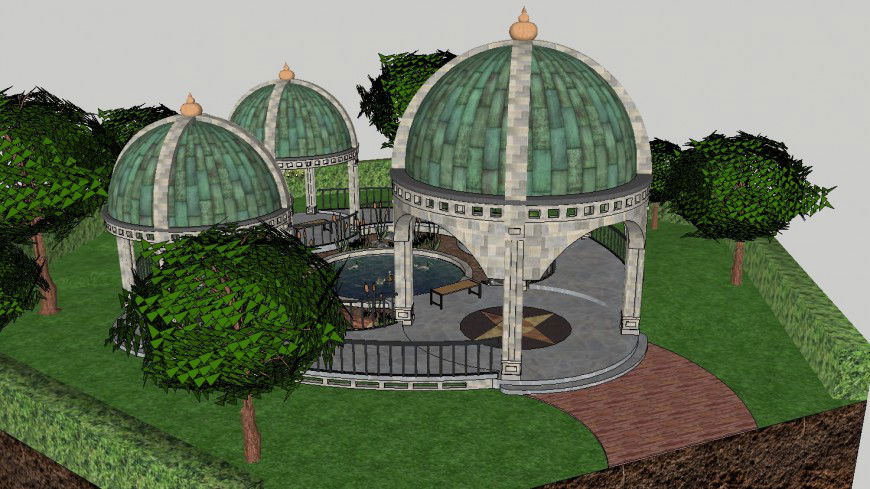 Detail 3d model of garden gazebo layout sketch-up file