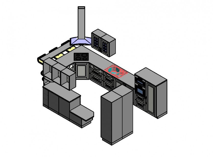 Detail 3d model of kitchen equipment blocks layout file in autocad format