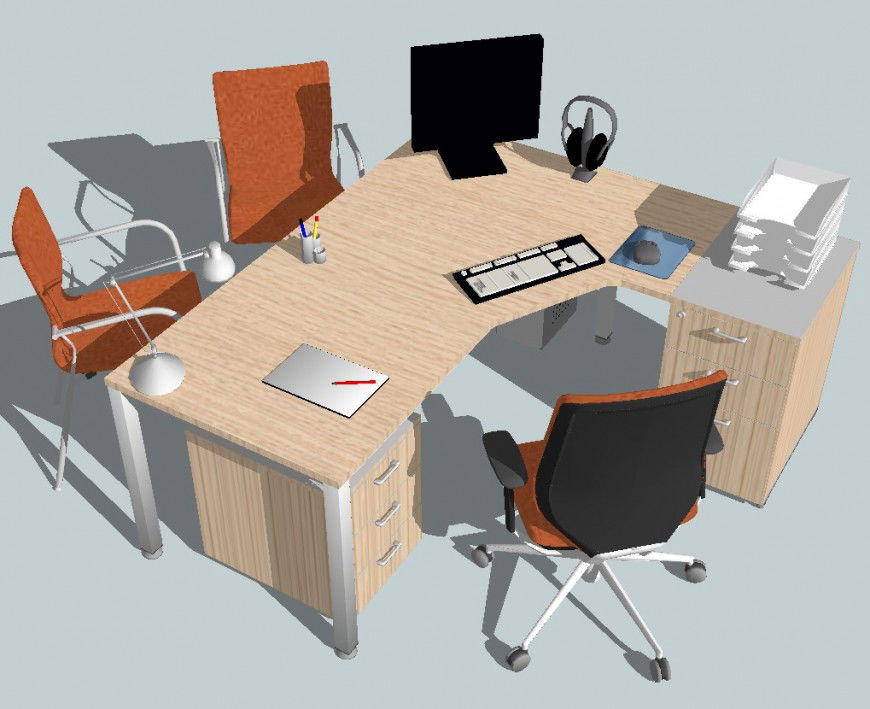 Detail 3d model of office furniture blocks layout sketch-up file