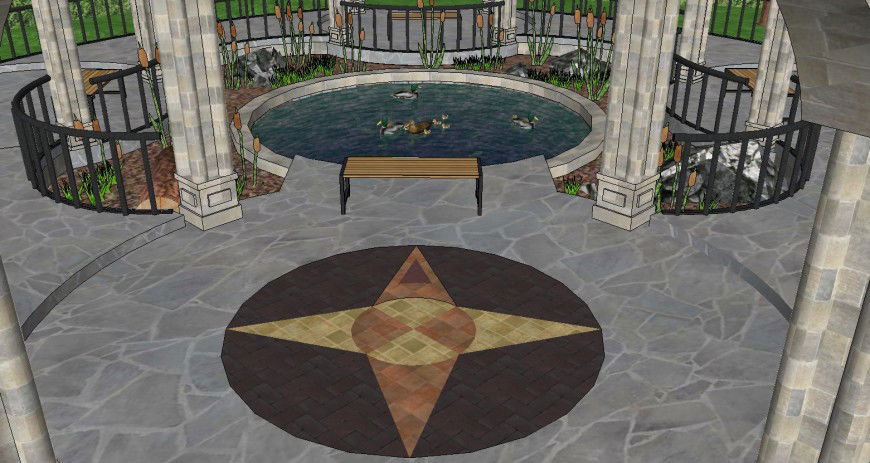 Detail 3d model of pond layout sketch-up file