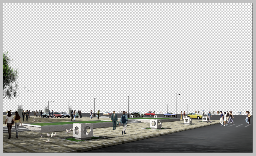 Detail 3d model of street elevation photo shop file
