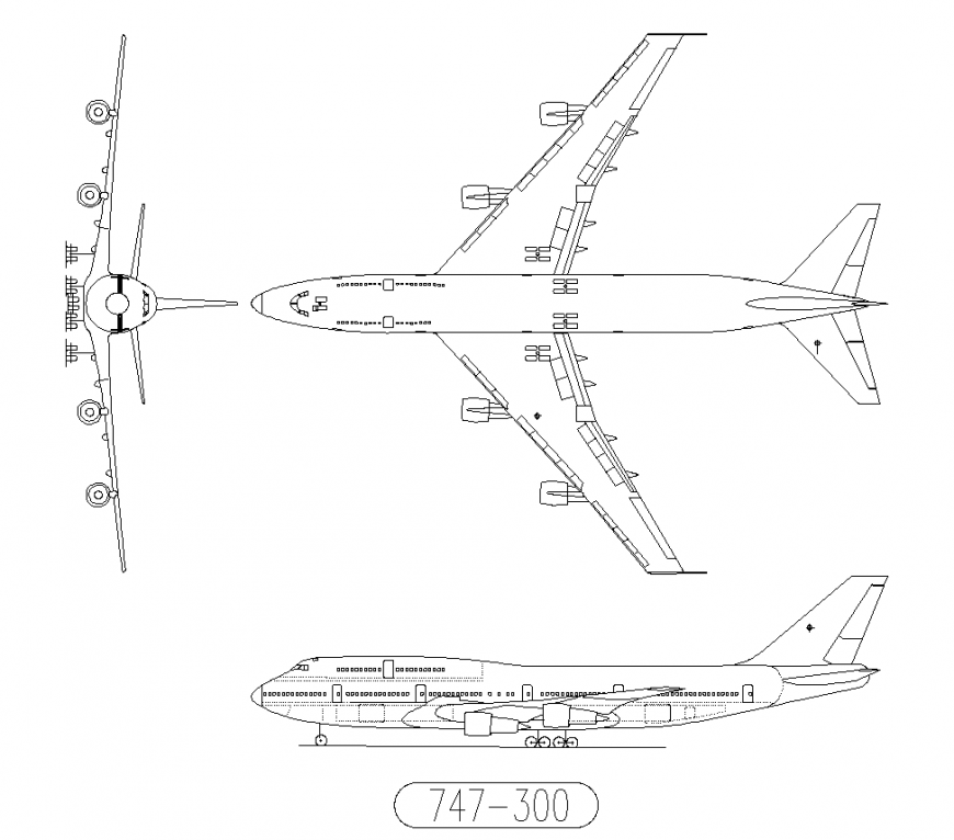 Detail aero plane elevation 2d view CAD block autocad file