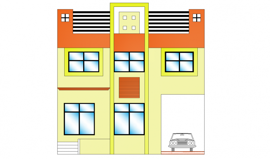 Detail aesthetic elevation of the house in dwg AutoCAD file.