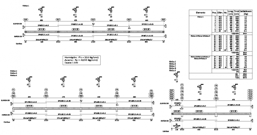 Detail and plan of beam with exterior and interior view dwg file