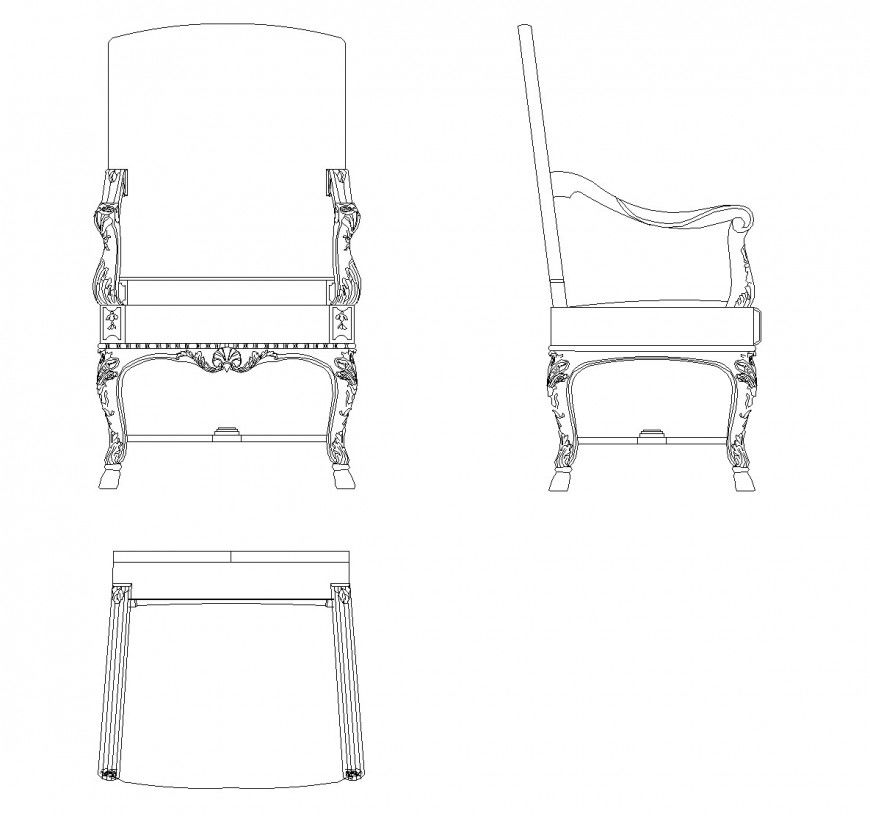 Detail arc chair plan view dwg file