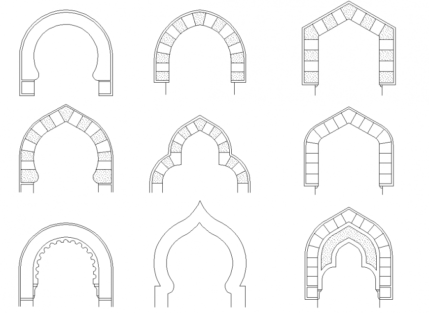Detail Arches section plan autocad file concrete mortar