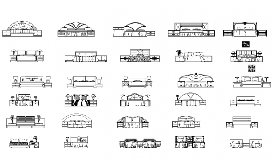 Bedroom Furniture Elevation and Bed CAD Block Layout