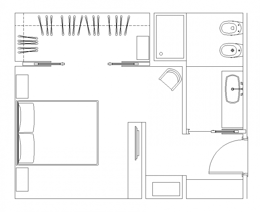 Detail bedroom with bathroom layout file