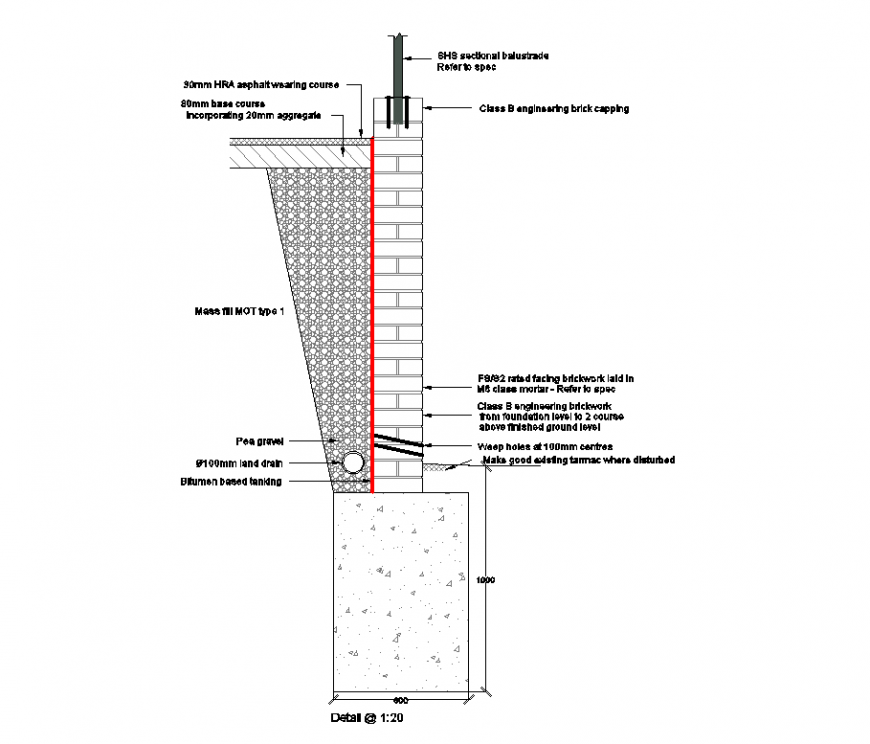 Detail Brick wall and balustrade detail dwg file