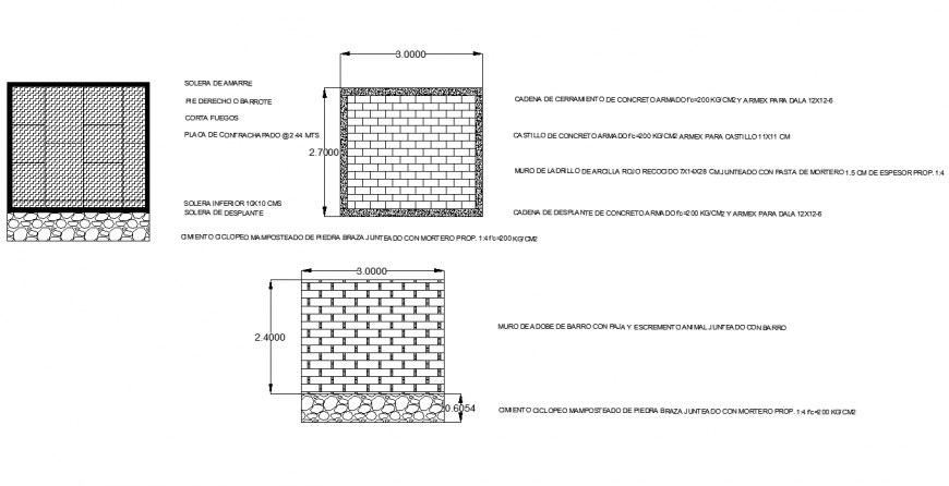 Detail brick wall structure elevation layout 2d view Autocad file