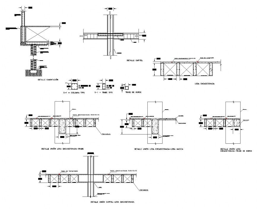 Detail Building departments with reticular slab autocad file