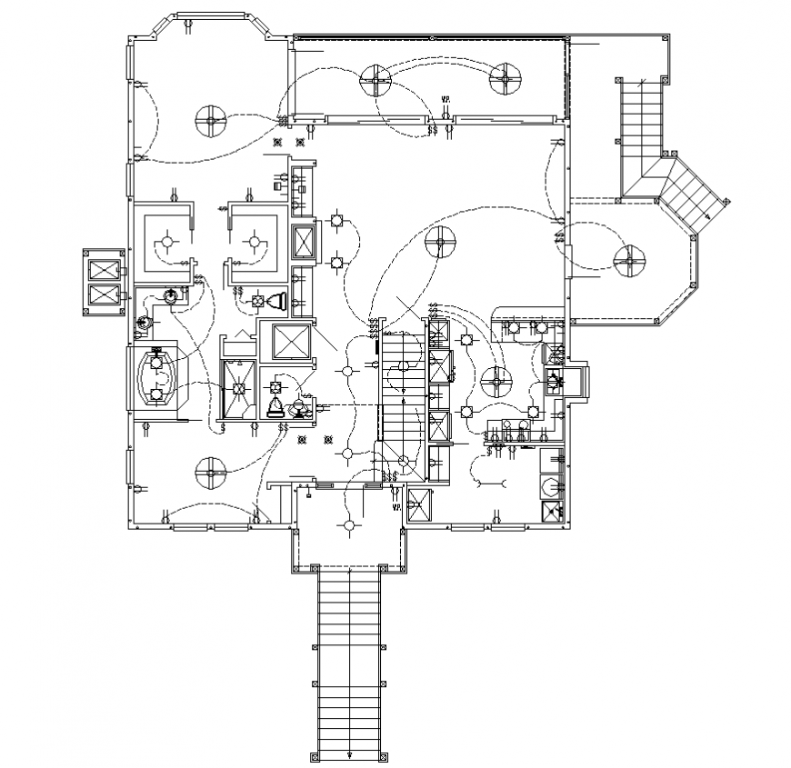 Detail building electrical installation 2d model layout plan