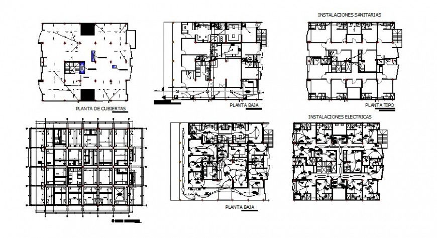 Detail building sanitary and electrical installation 2d view layout autocad file