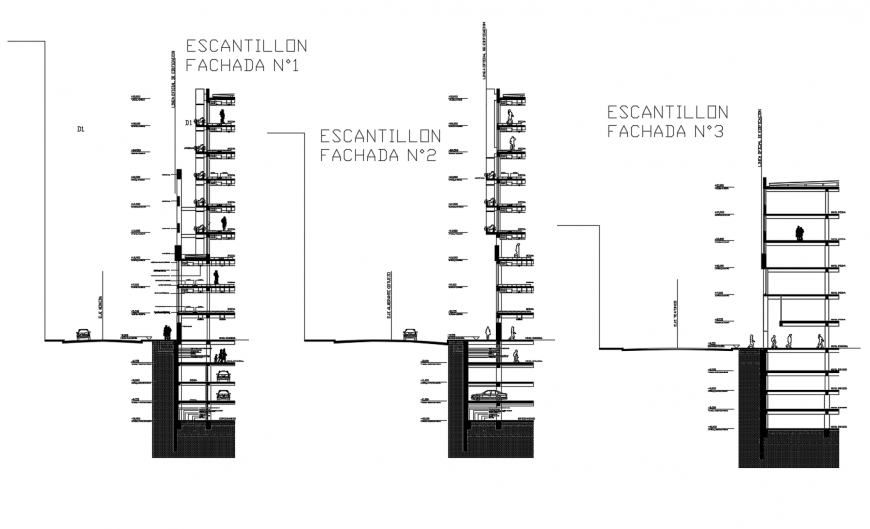 Detail building section by facade building construction view dwg file